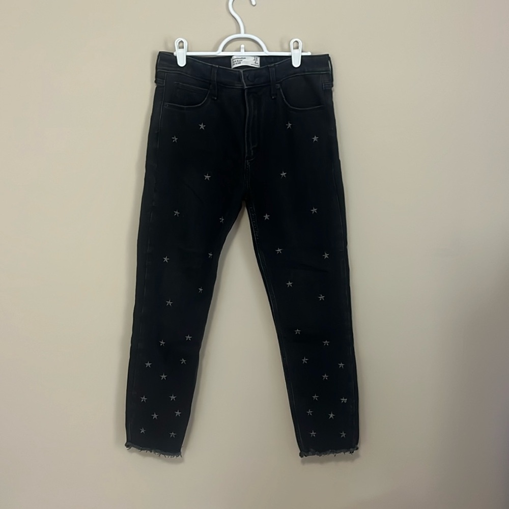 Abercrombie & Fitch Black Star Embroidered Ankle Jeans